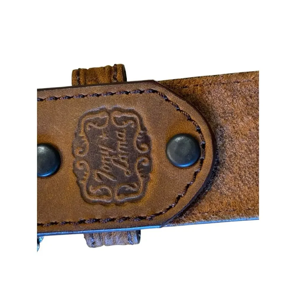 Tony Lama Size 26 Tooled Leather Belt with Filigree Silver-Tone Oval Buckle